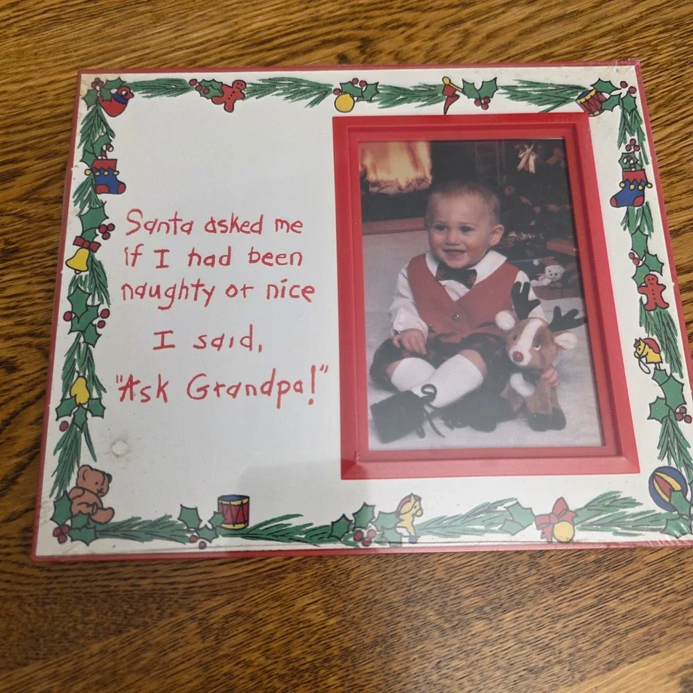 NWT Little Artists Gallery Gifts Christmas Photo Frame Naughty Nice Ask Grandpa